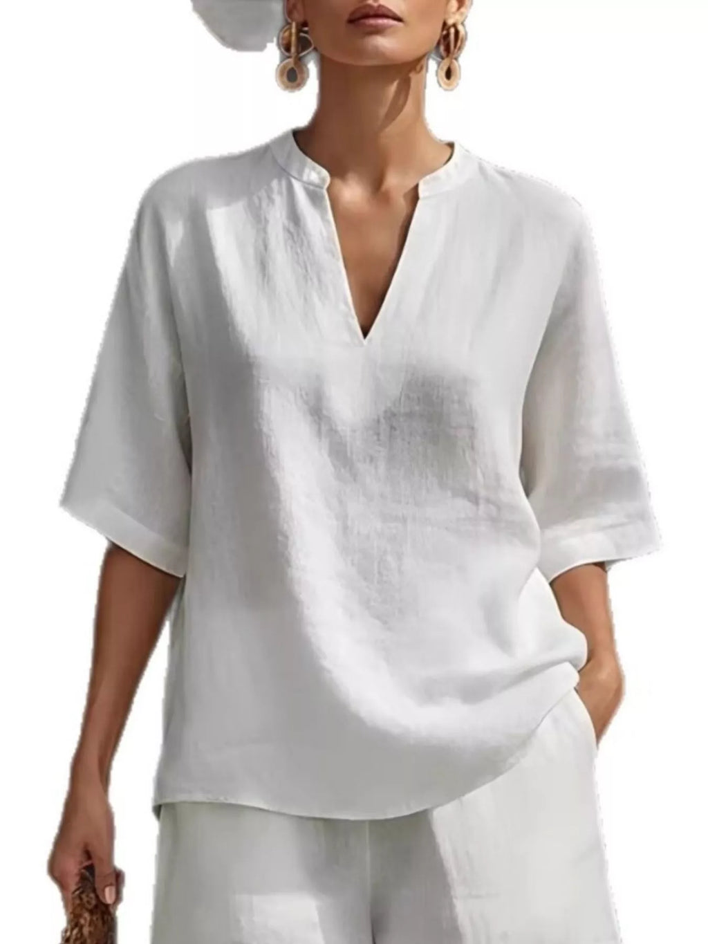 Full Size Notched Half Sleeve Top and Shorts Set Plus Size