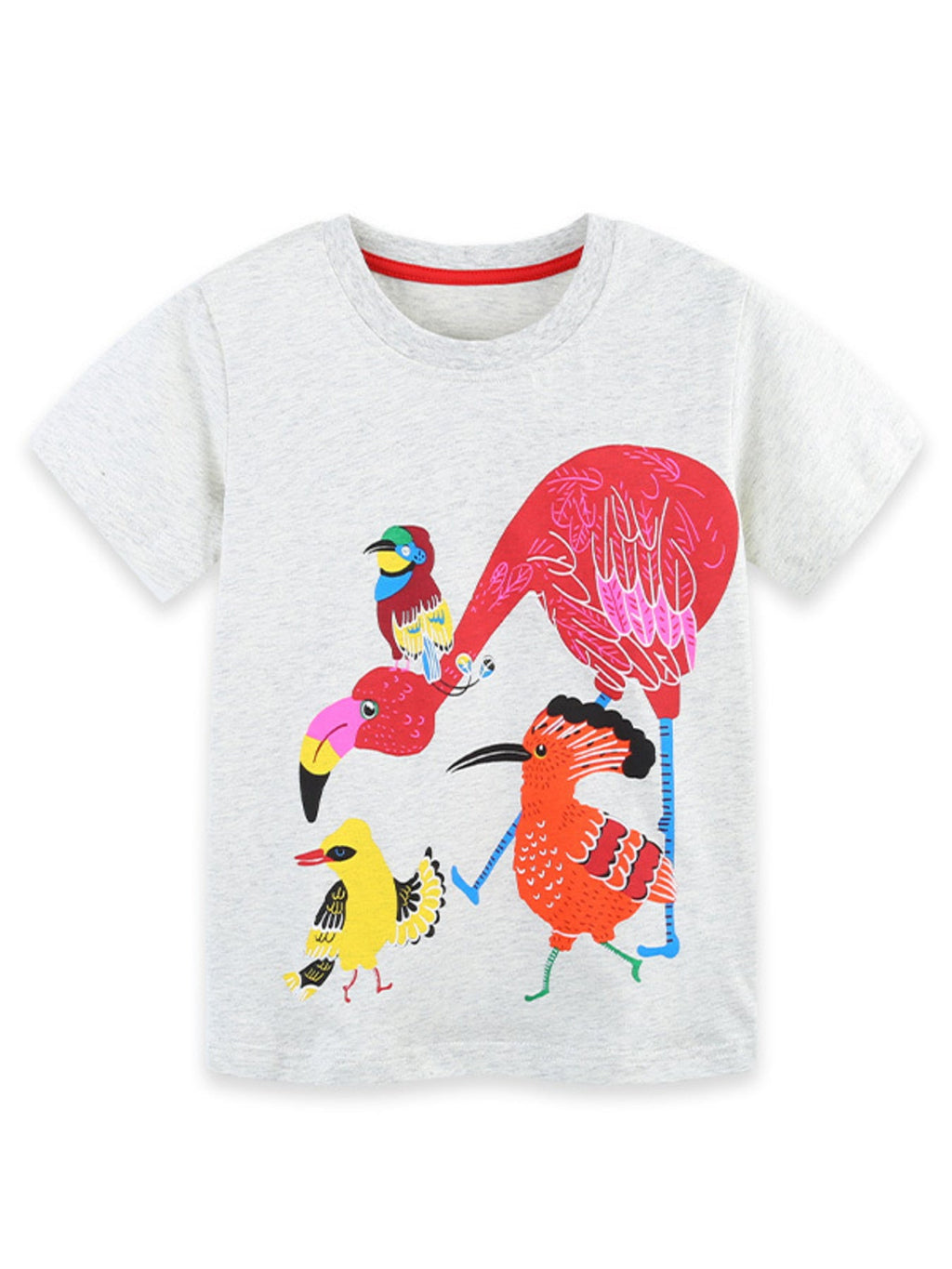 Children's Colorful Birds Print Crew Neck T-Shirt