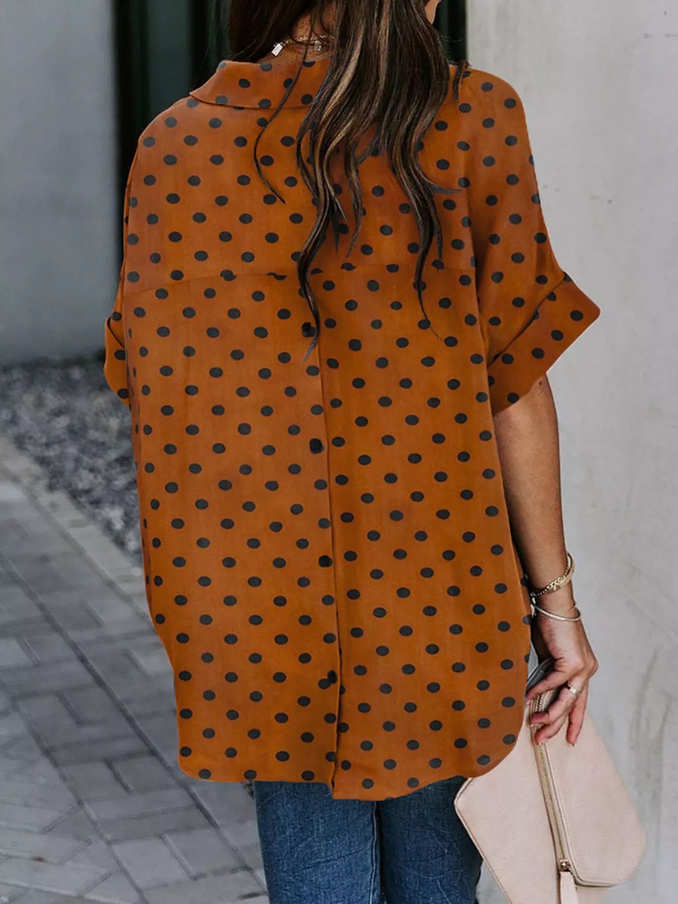 Full Size Collared Neck Half Sleeve Shirt Plus Size
