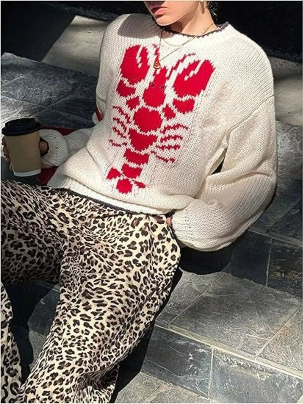 Lobster Round Neck Dropped Shoulder Sweater