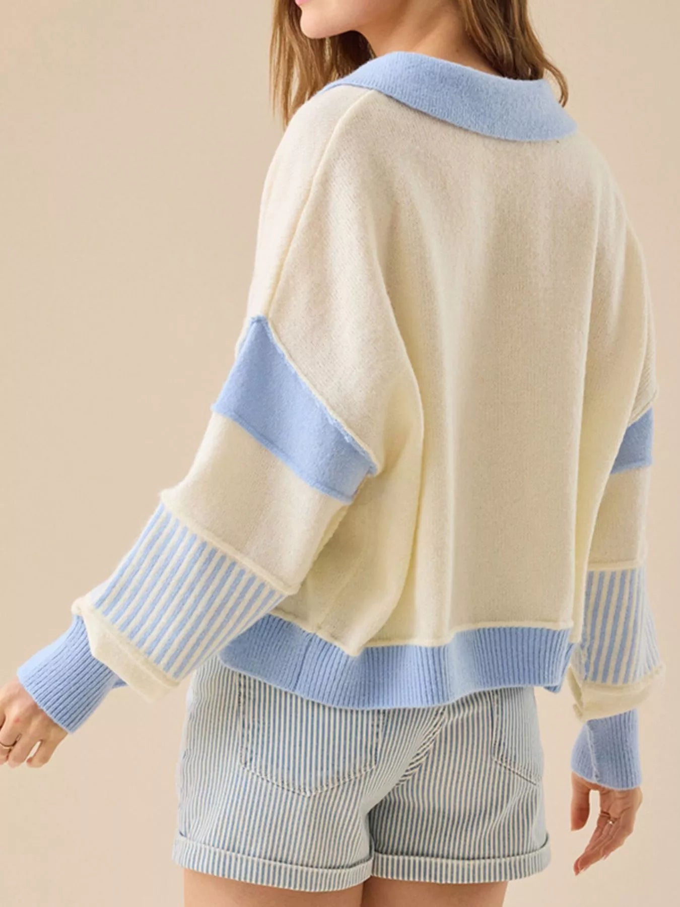 Color Block Dropped Shoulder Sweater