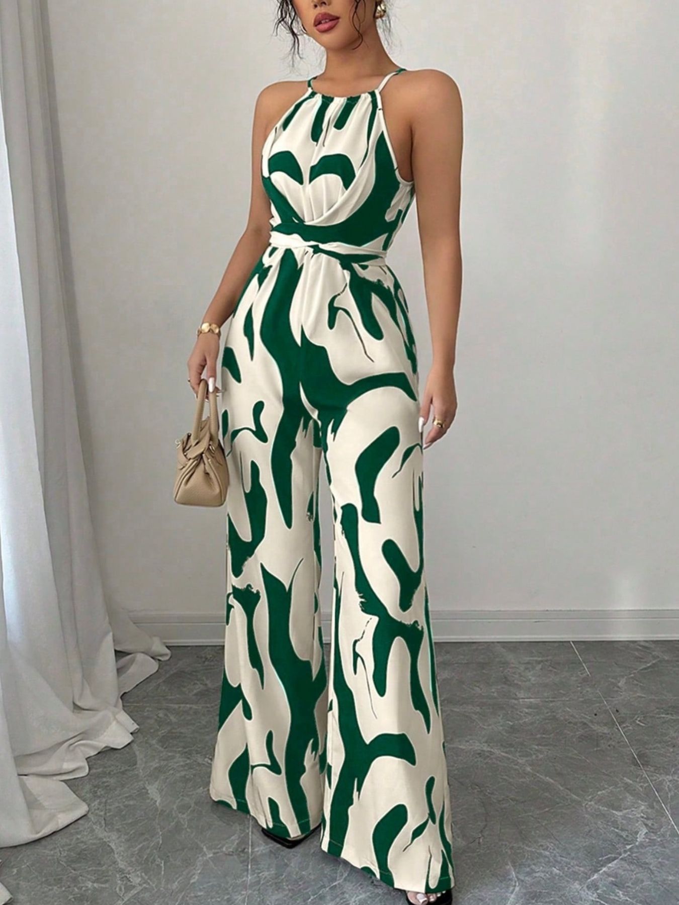 Abstract Print Sleeveless Wide Leg Jumpsuit