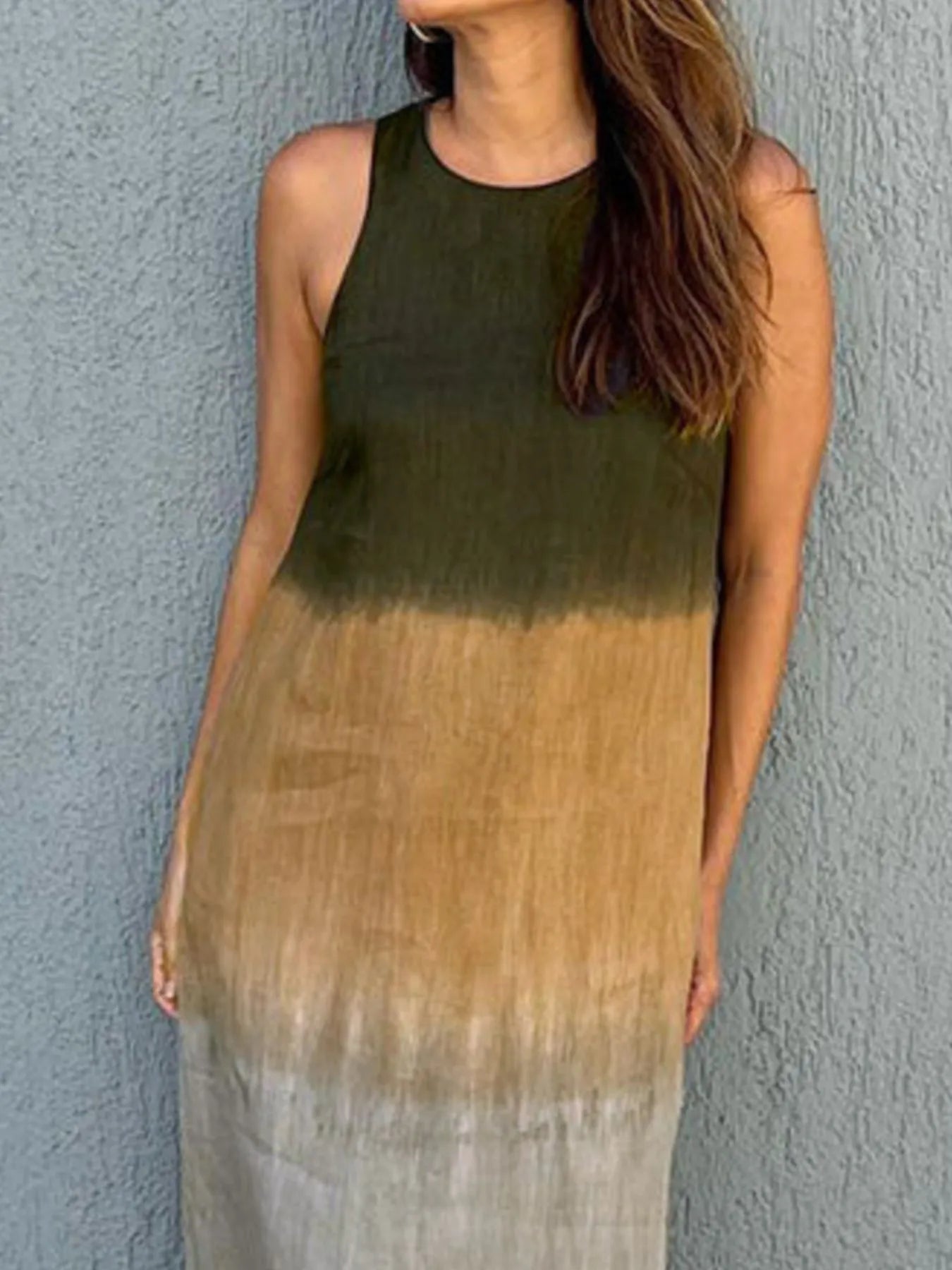 Full Size Sleeveless Gradient Tank Midi Dress Plus Size