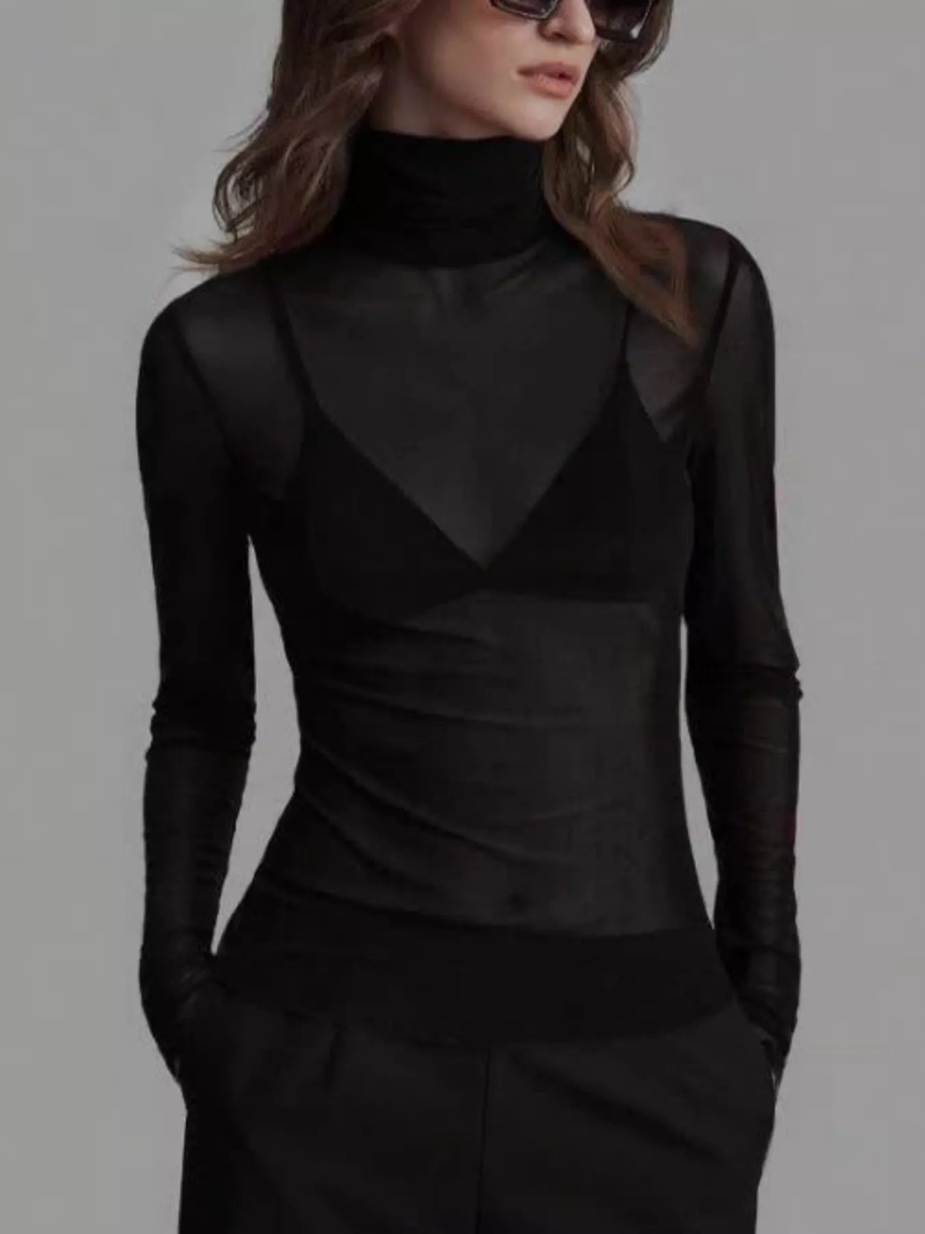 Sheer Mesh Turtleneck Top
