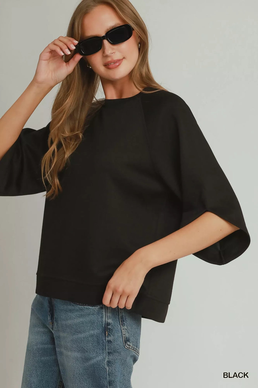 Umgee Round Hem Raglan Sleeve Top