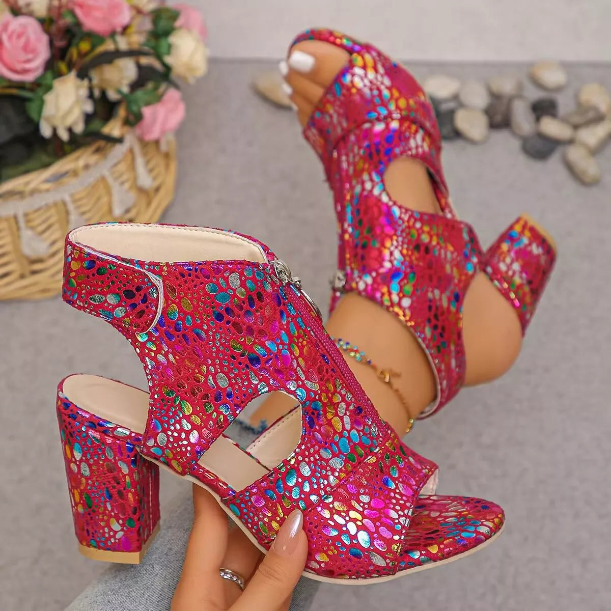 Open Toe Block Heels Sandals