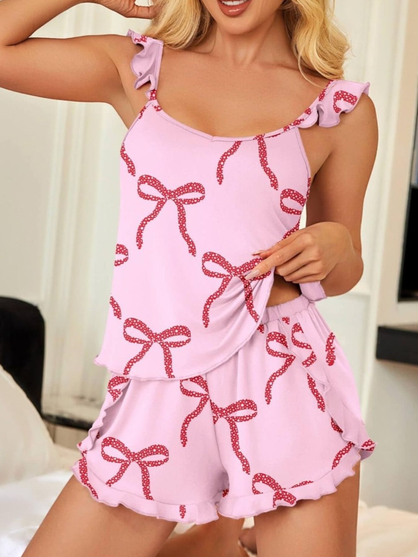 Ruffled Printed Cami and Shorts Set