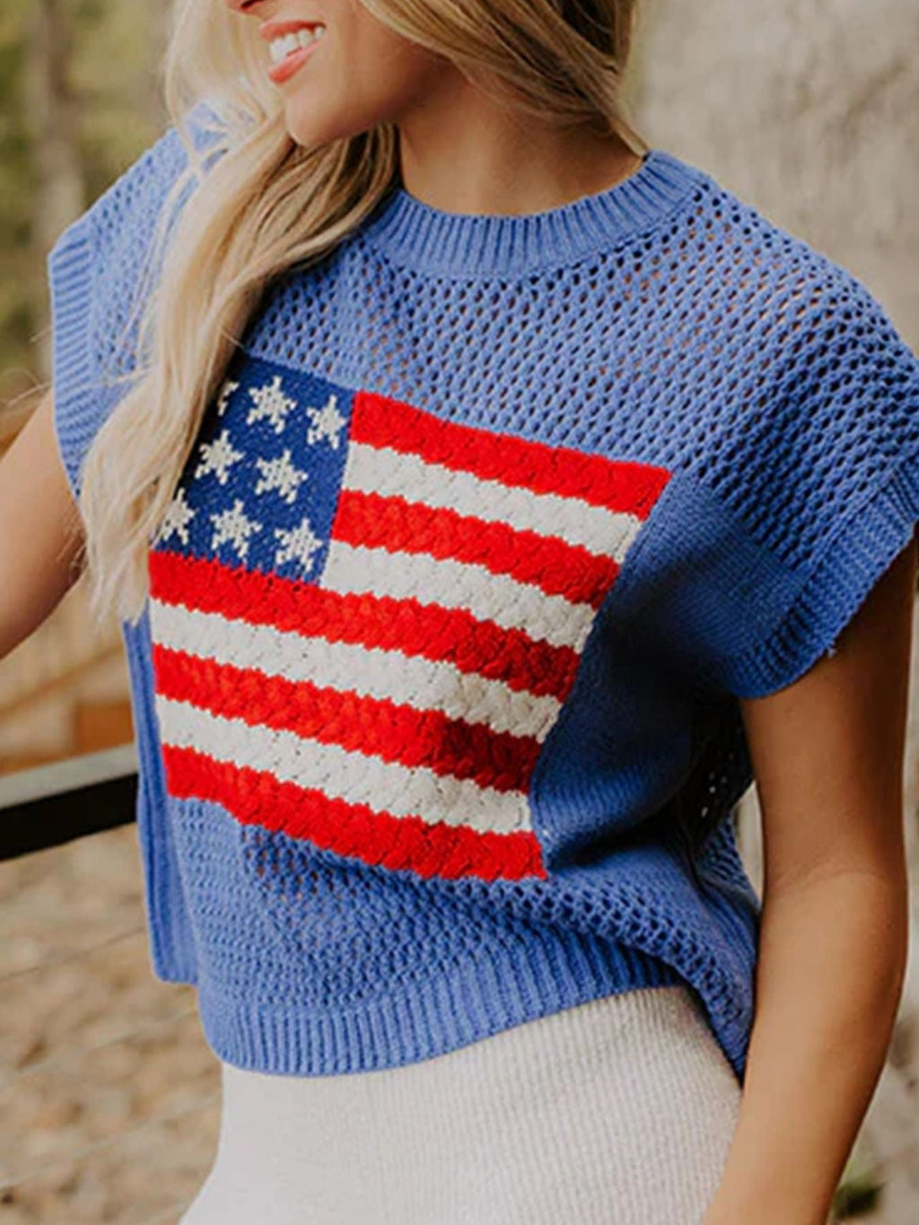 Flag Graphic Short Sleeve Sweater Top