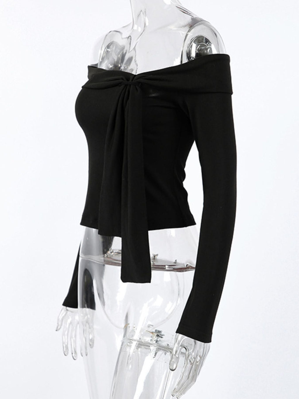 Off-Shoulder Tie-Front Long Sleeve Blouse