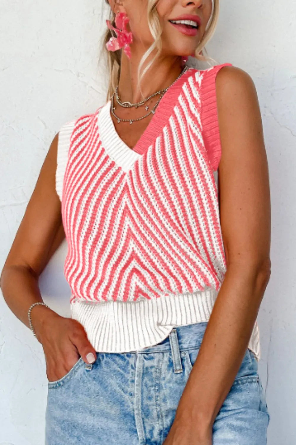 Striped Contrast V-Neck Sweater Vest