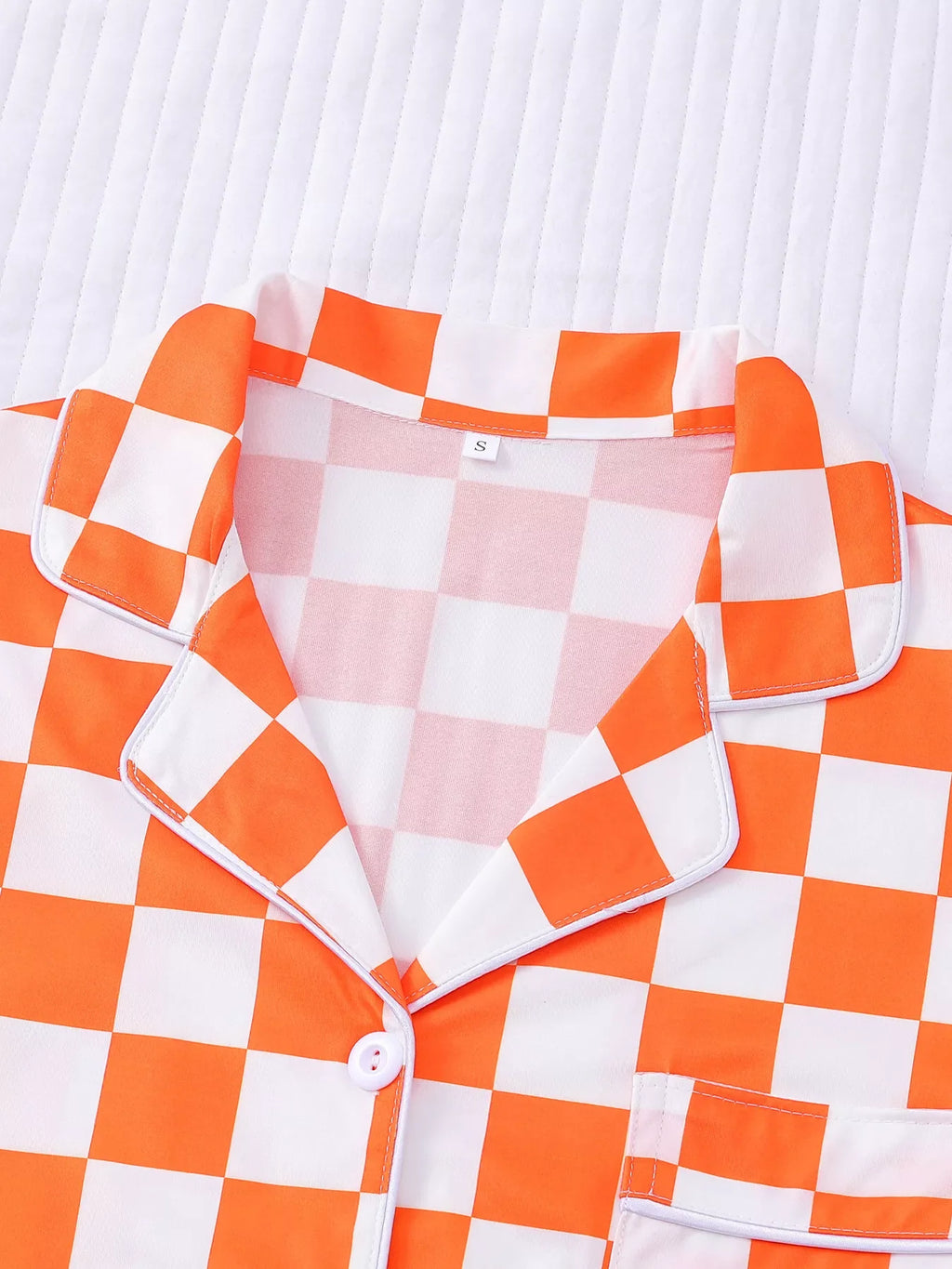 Checkered Print Button Up Top and Shorts Lounge Set