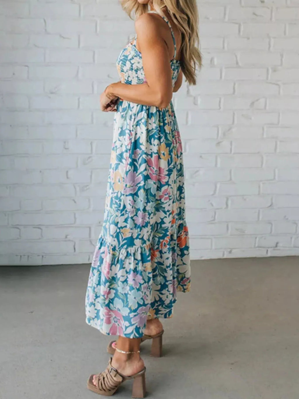 Floral Smocked Square Neck Midi Dress