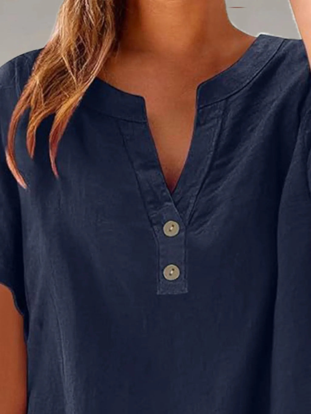 Full Size Notched Short Sleeve Blouse Plus Size