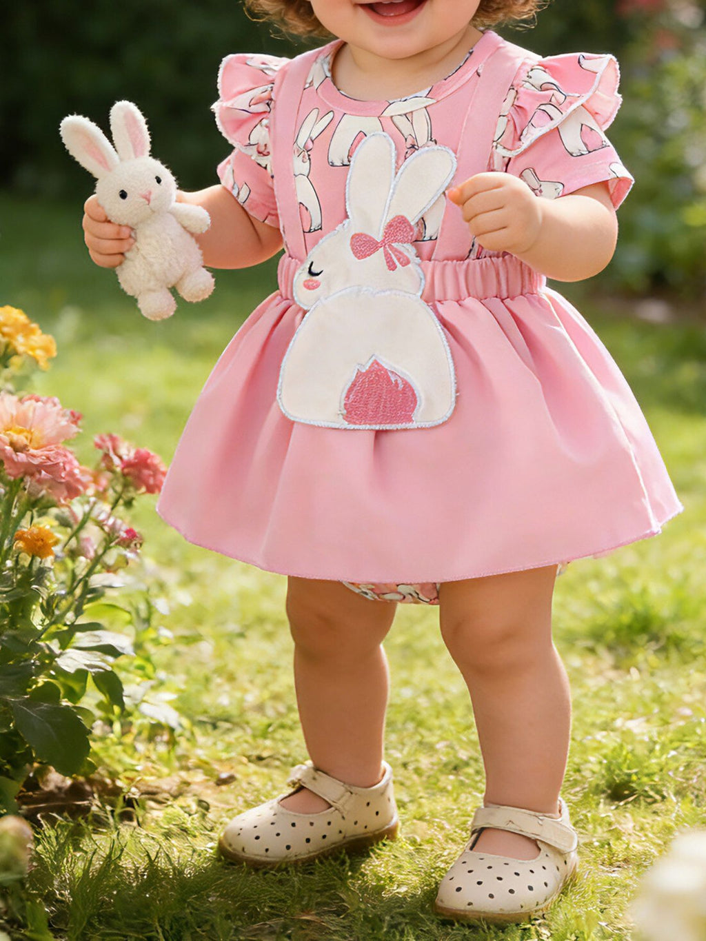 Children's Bunny Applique Bodysuit Dress & Headband Set