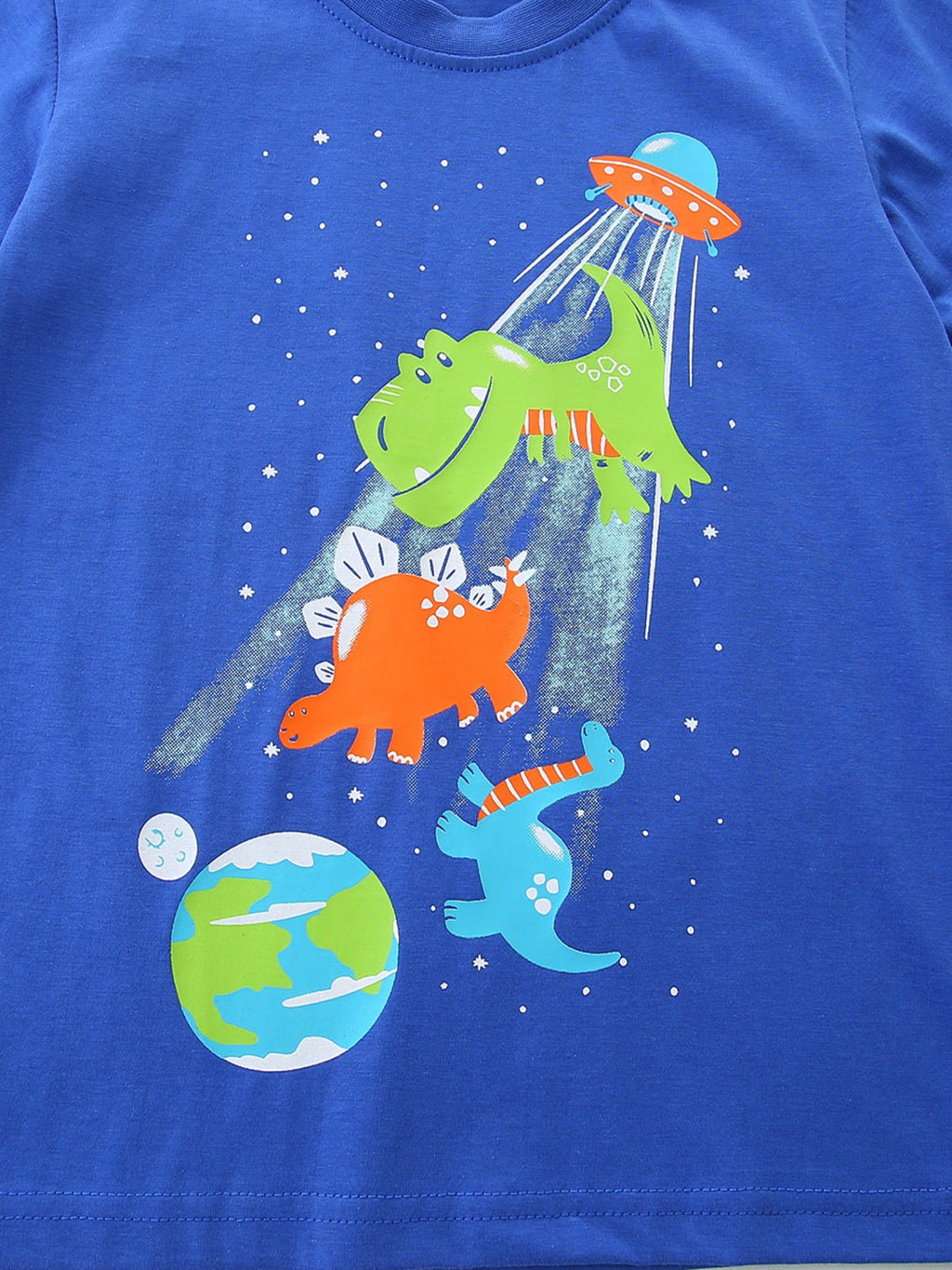 Children's Dinosaur & UFO Graphic Crew Neck Short Sleeve T-Shirt
