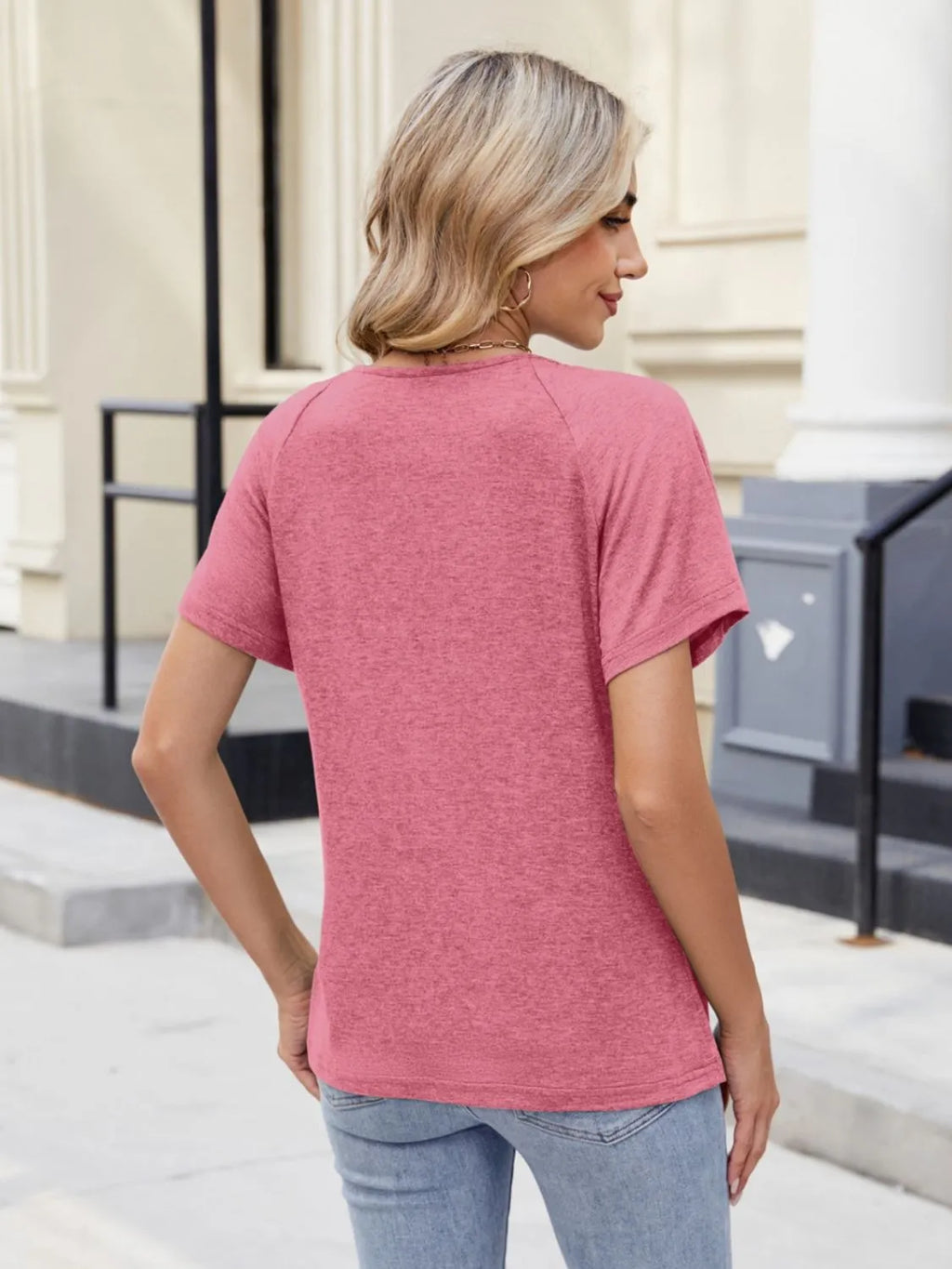 Lace Detail Round Neck Short Sleeve Blouse