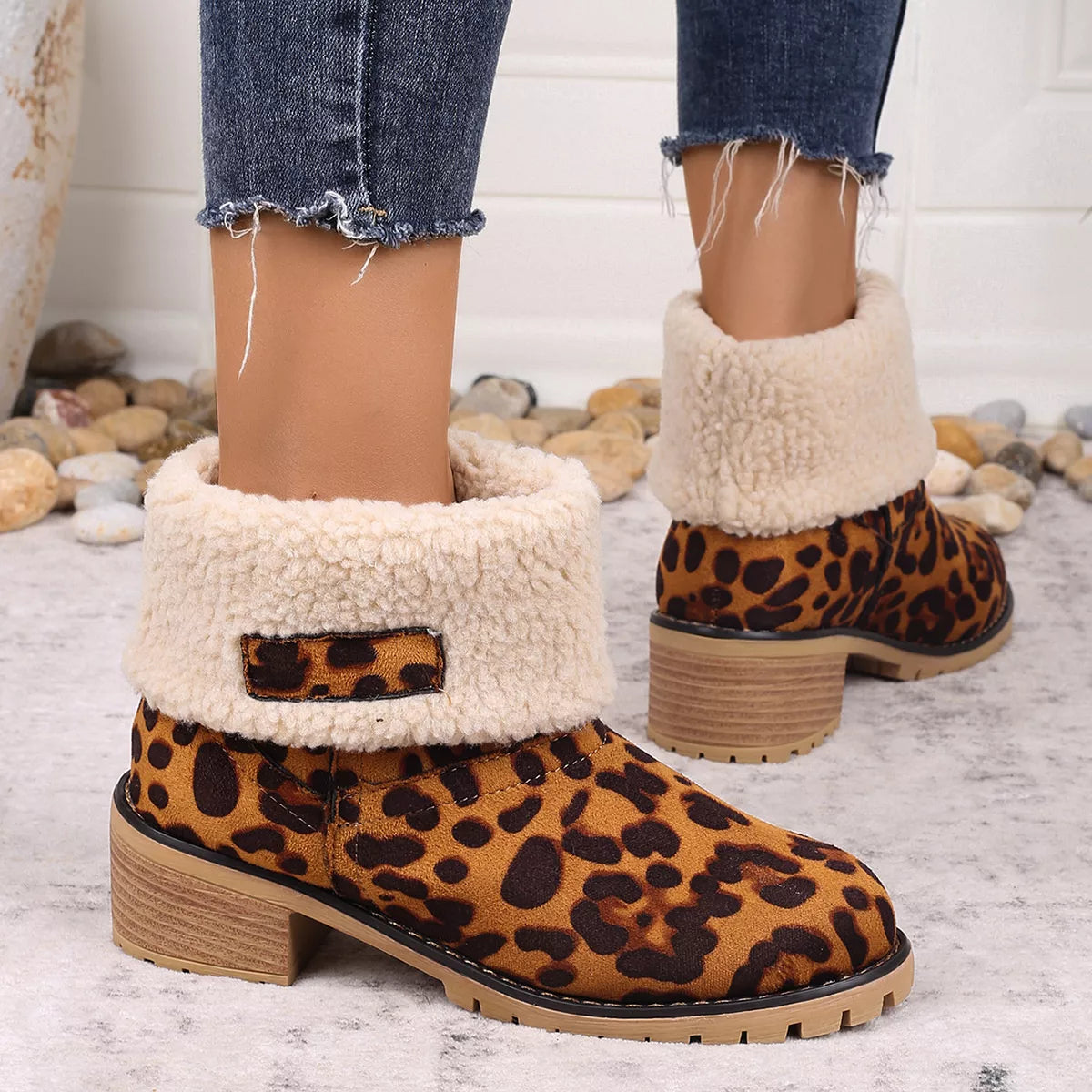 Leopard Print Plush Lined Boots