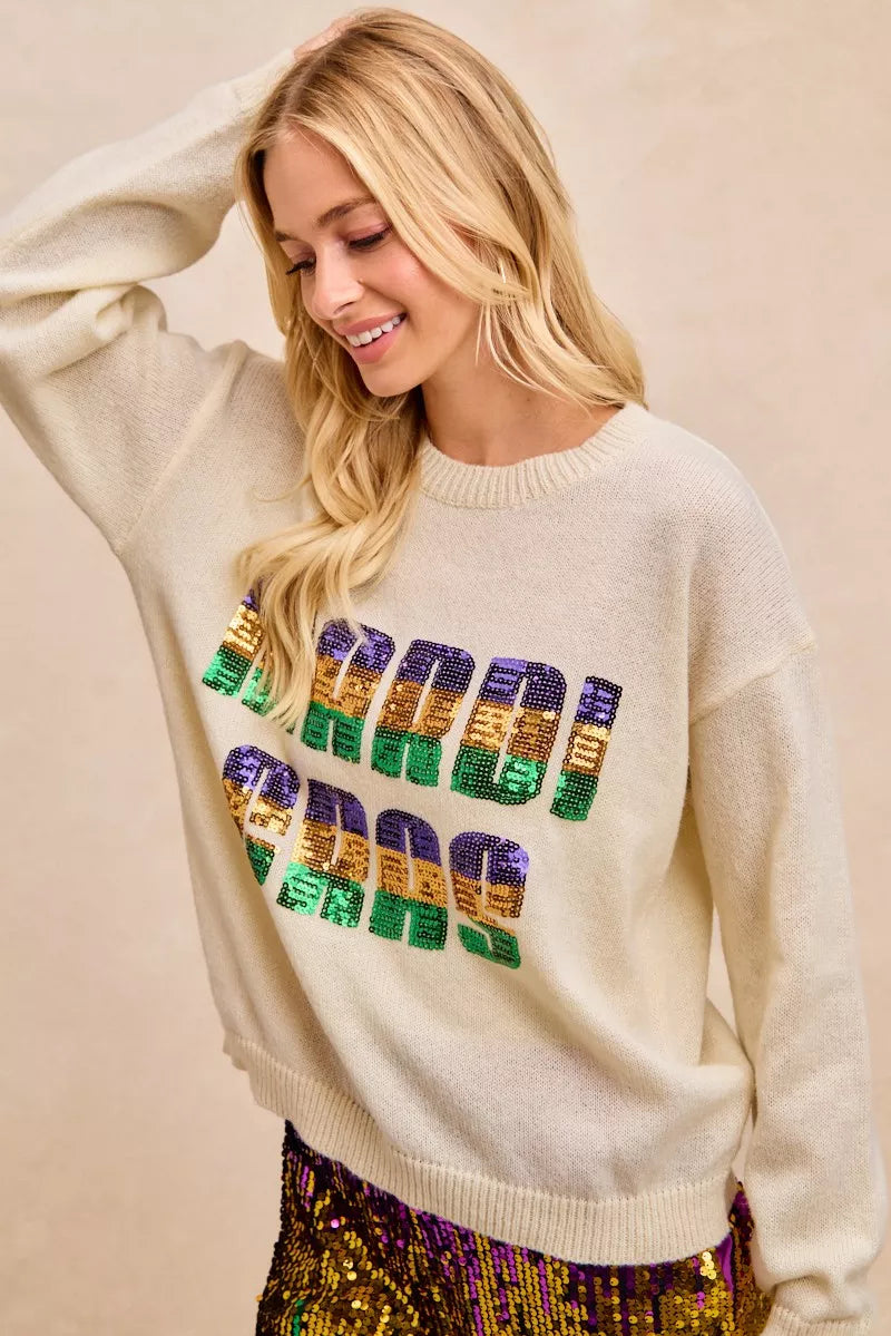 BiBi Mardi Gras Sequin Lattering Knit Top