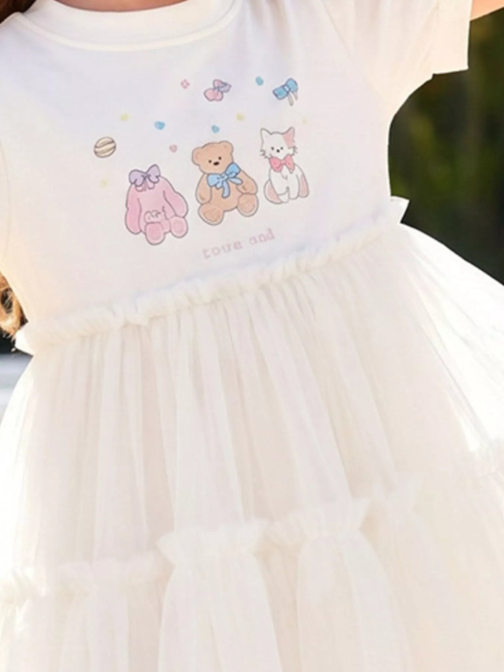 Children's Cartoon Bear Short Sleeve Tulle Dress