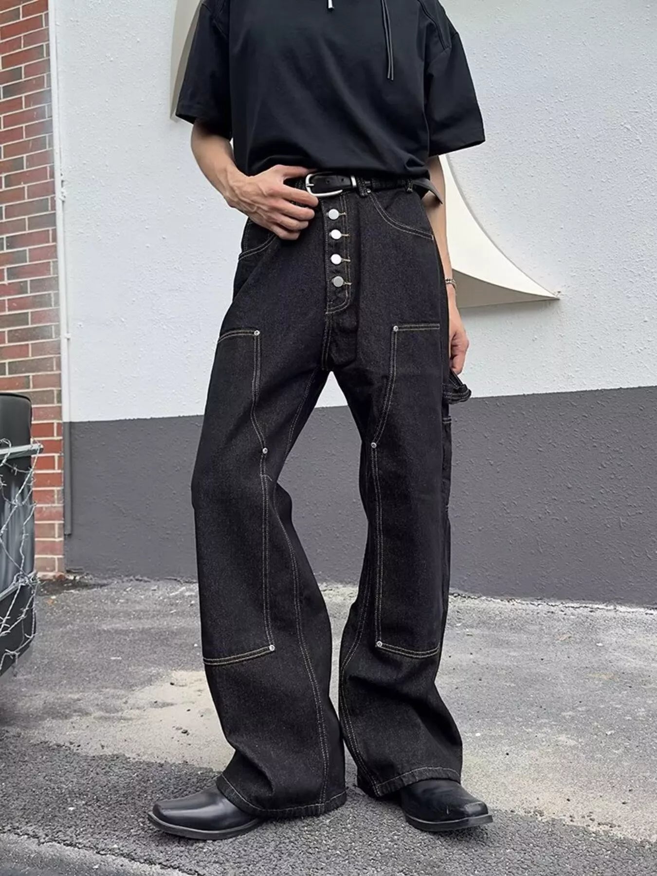 Men's Full Size Vintage Wash Wide Leg Jeans Plus Size