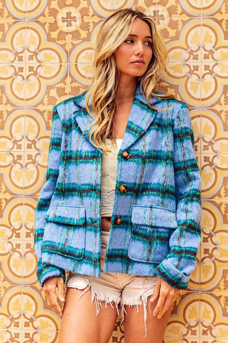 BiBi Flap Pockets Brushed Vintage Plaid Jacket