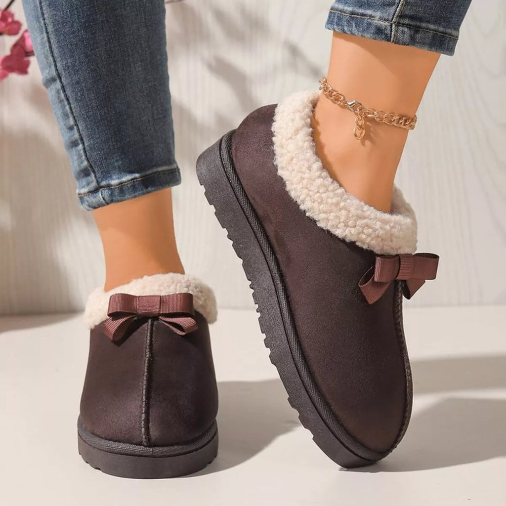 Cozy Bowknot Plush Lined Slip-Ons