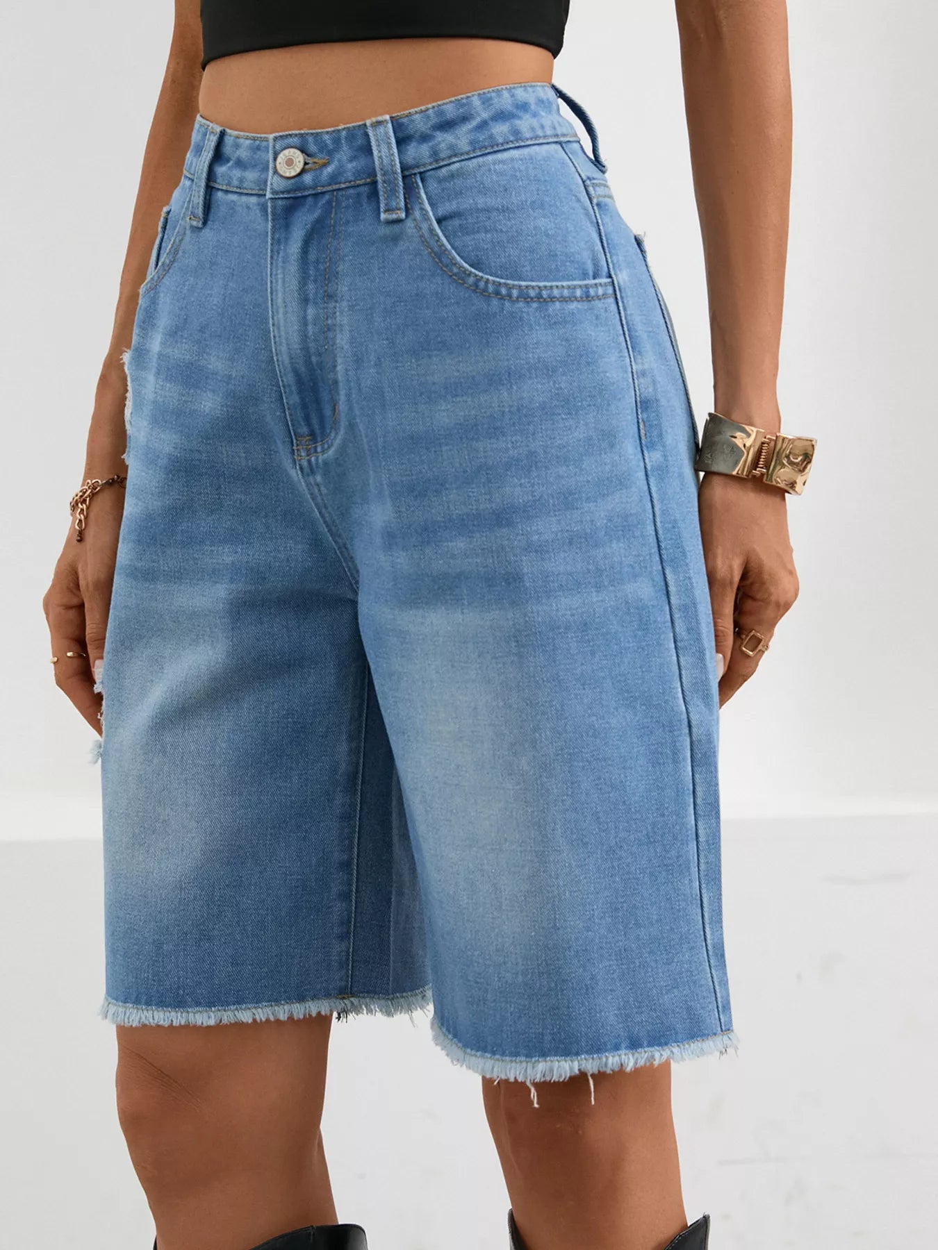 Ripped Frayed Hem Denim Shorts