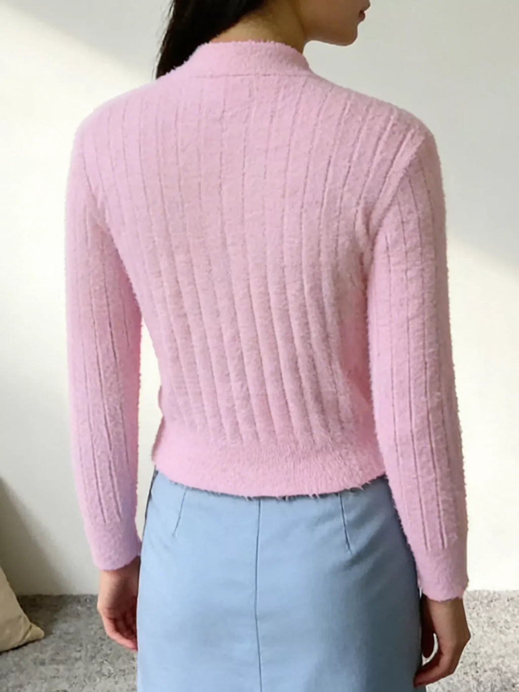 Button Up Ribbed Knit Cardigan