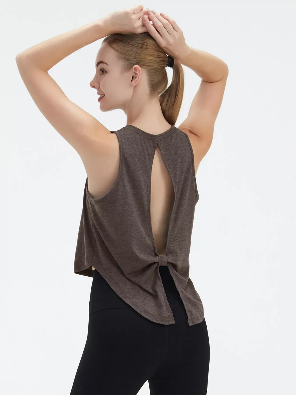 Cutout Back Round Neck Active Tank