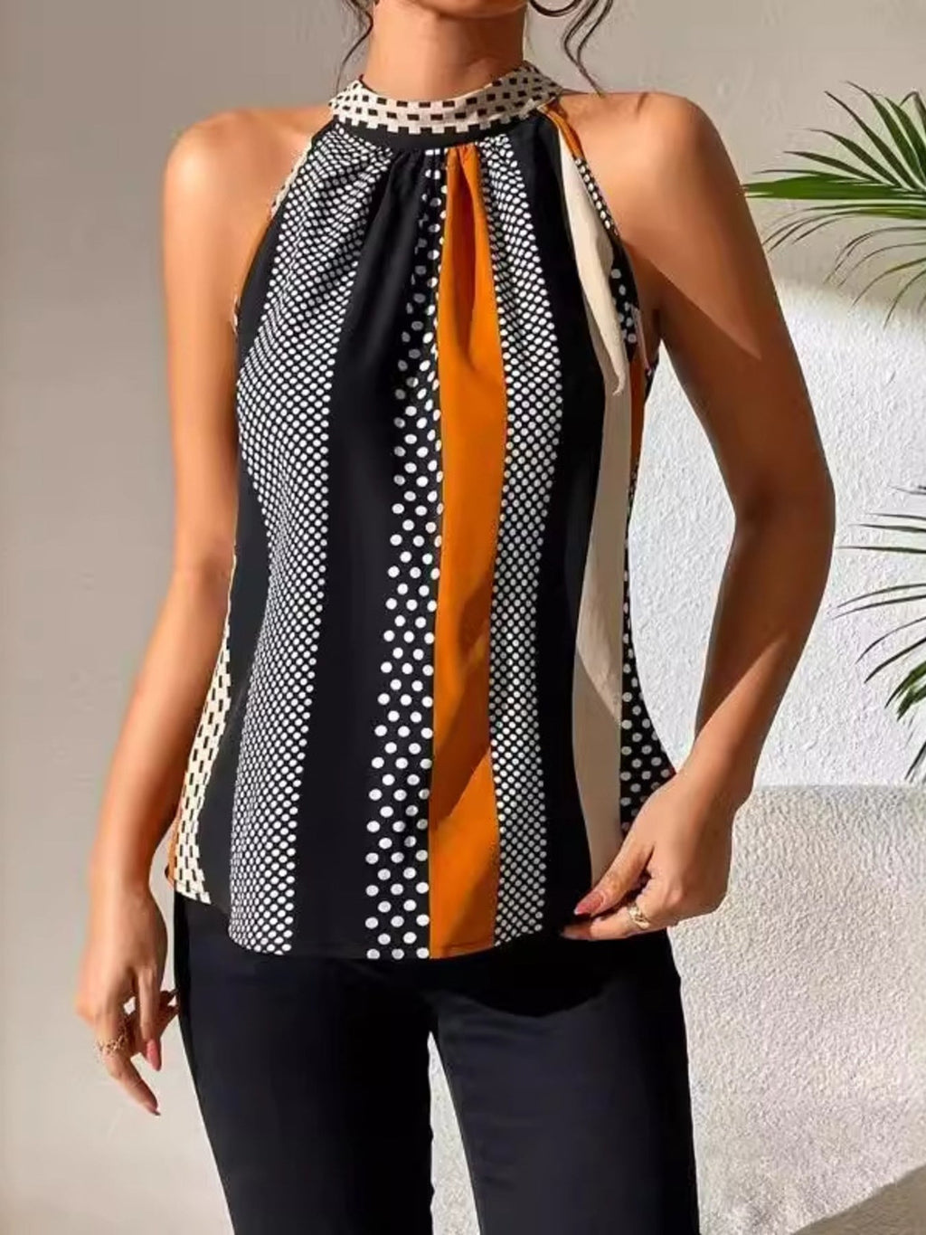 Polka Dot Print Halter Neck Cami