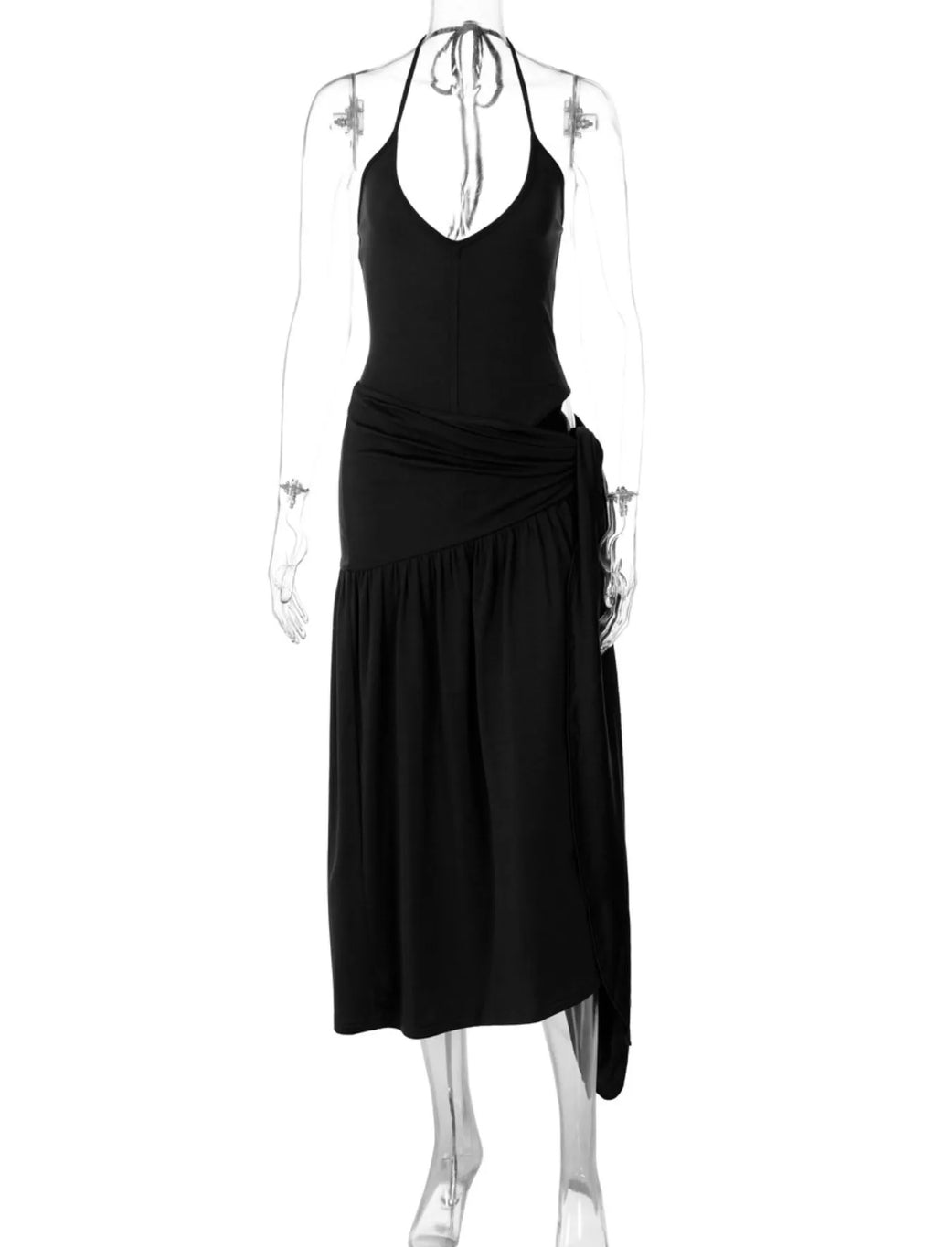 Halter Neck Ruched Bodysuit and Maxi Skirt Set