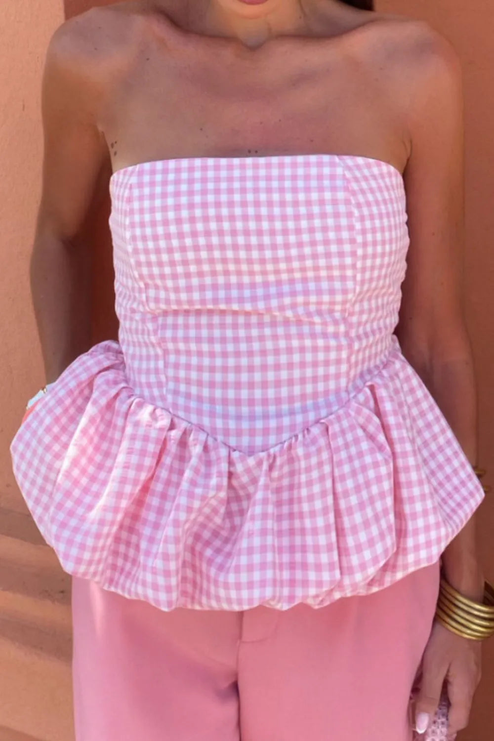 Smocked Back Bubble Hem Tube Top