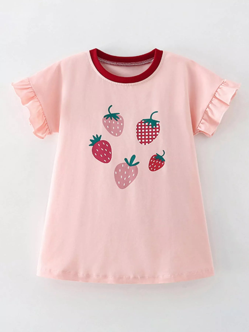 Children's Strawberry Print Ruffle Sleeve Casual Dress
