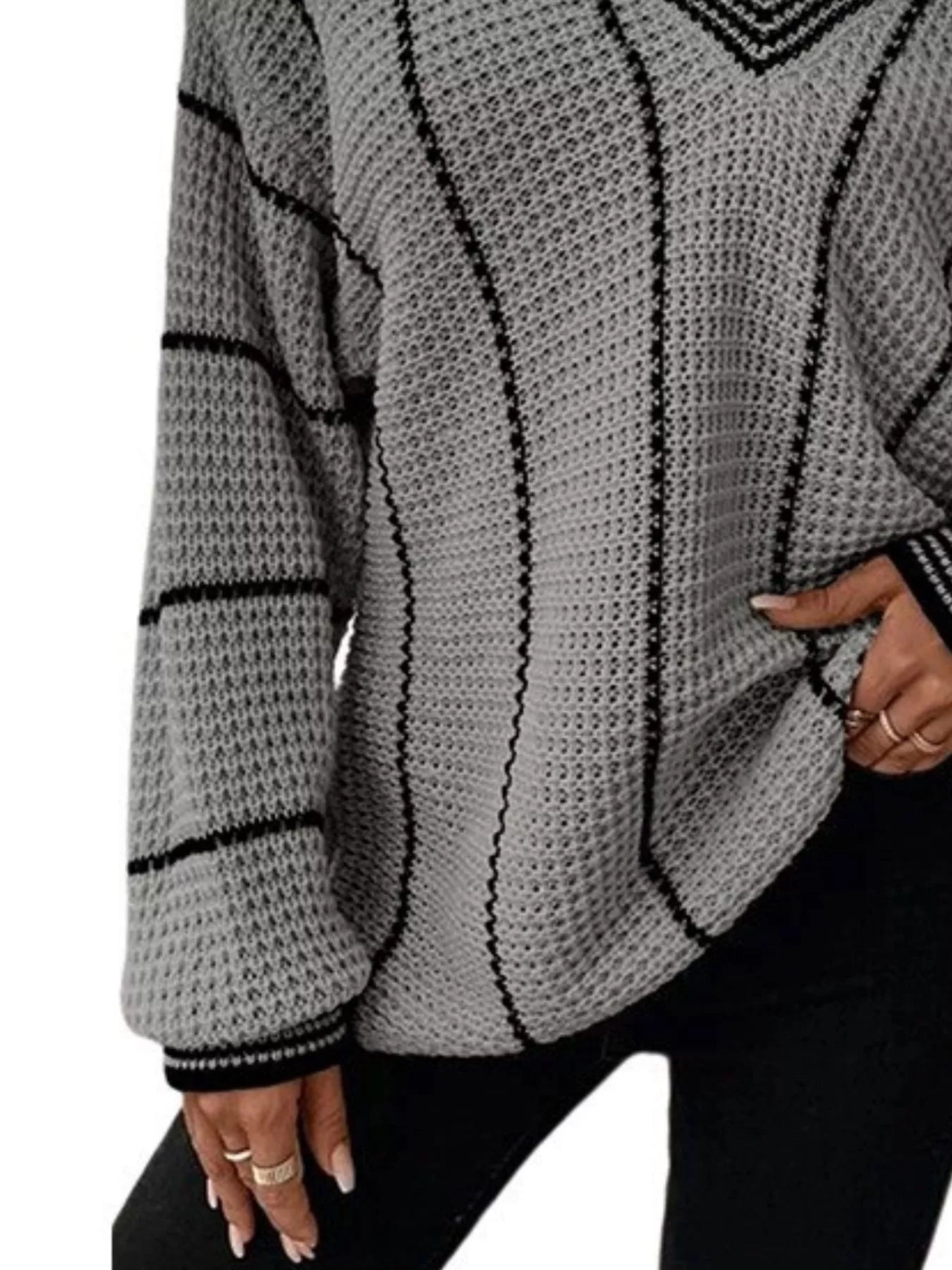 Full Size V-Neck Textured Knit Sweater Plus Size