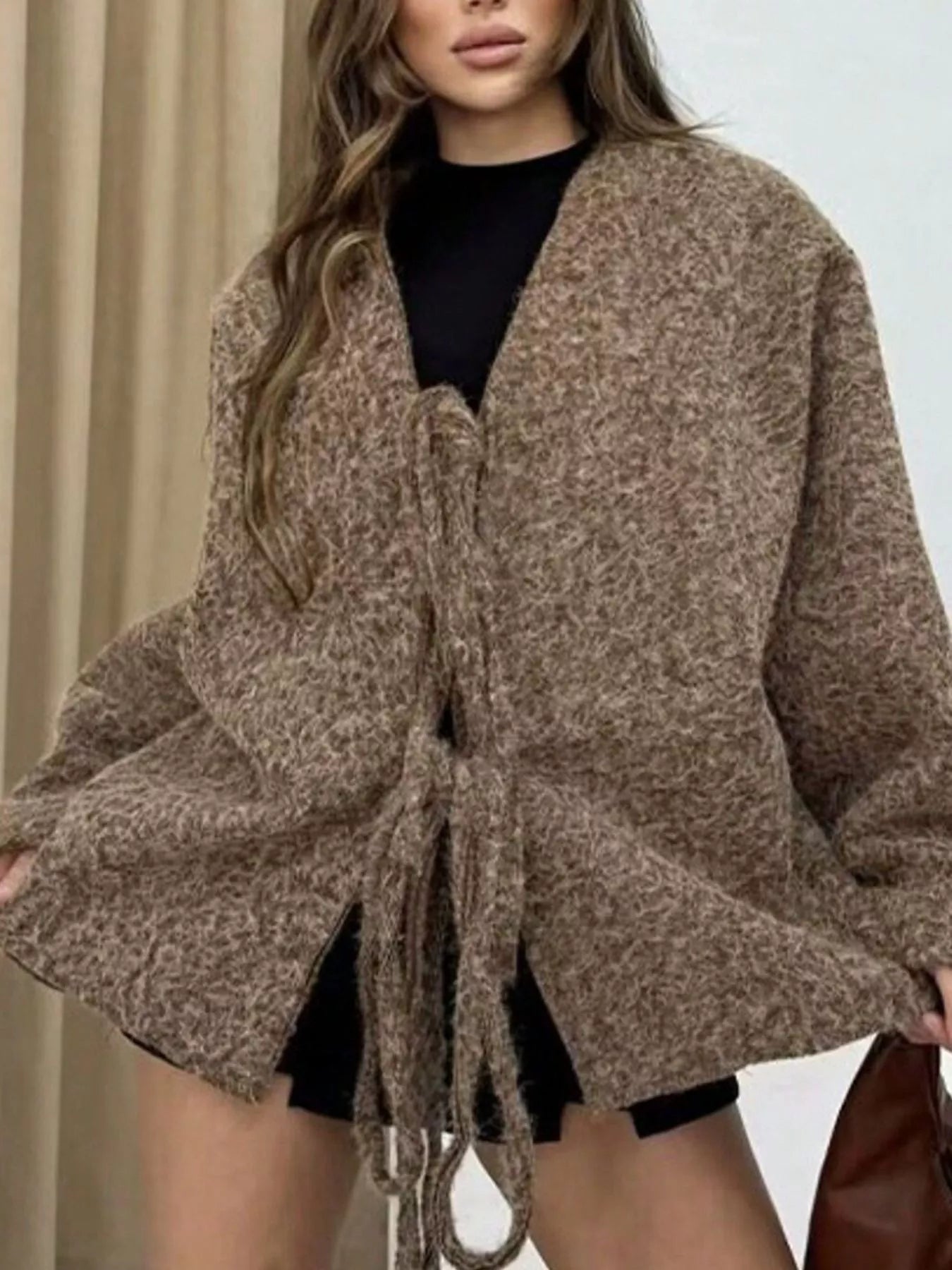 Textured Knit Tie-Front Outerwear