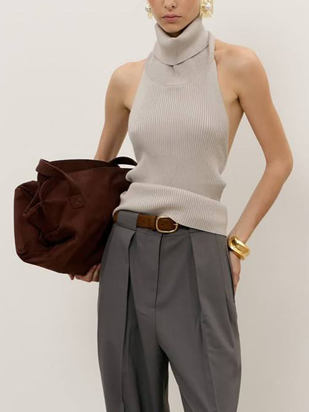 Backless Turtleneck Sweater Tank
