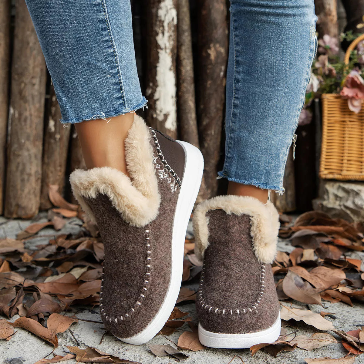 Cozy Fur-Trimmed Slip-Ons
