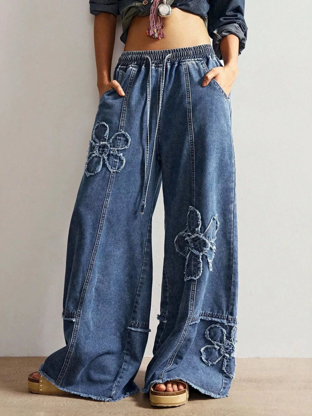 Floral Appliques Wide Leg Jeans