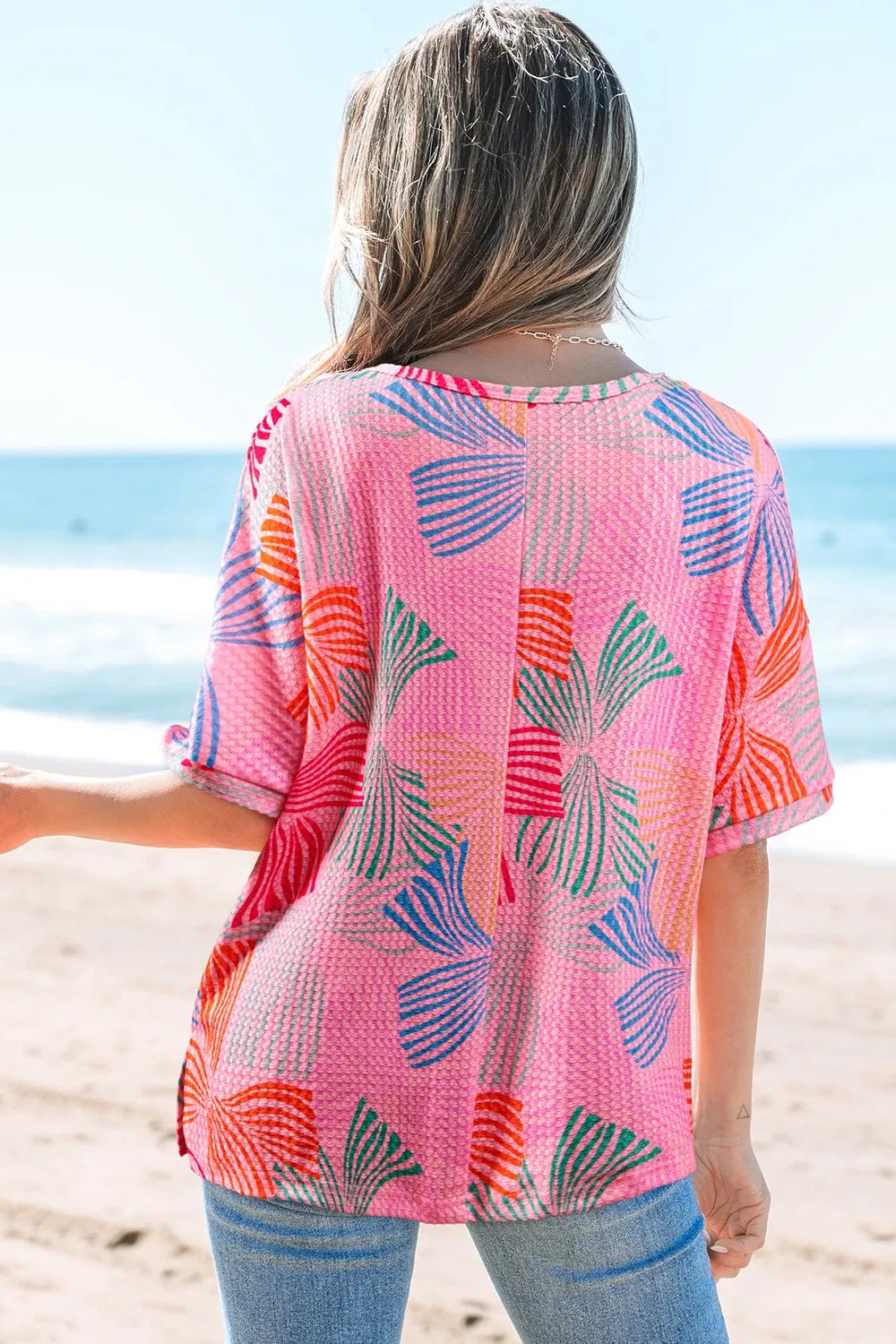 Printed Waffle Knit Oversized T-Shirt