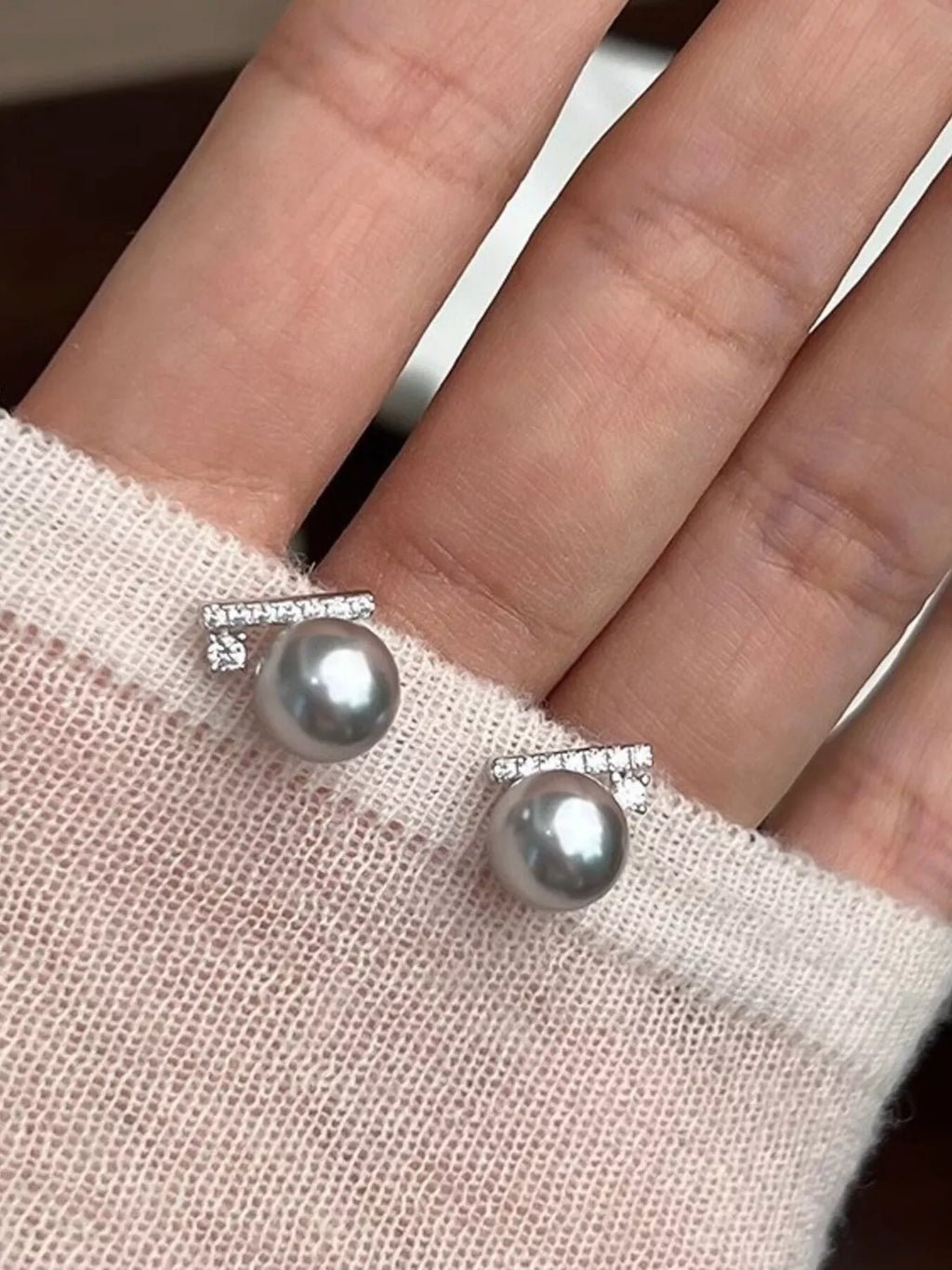 Zircon Pearl Stud Earrings