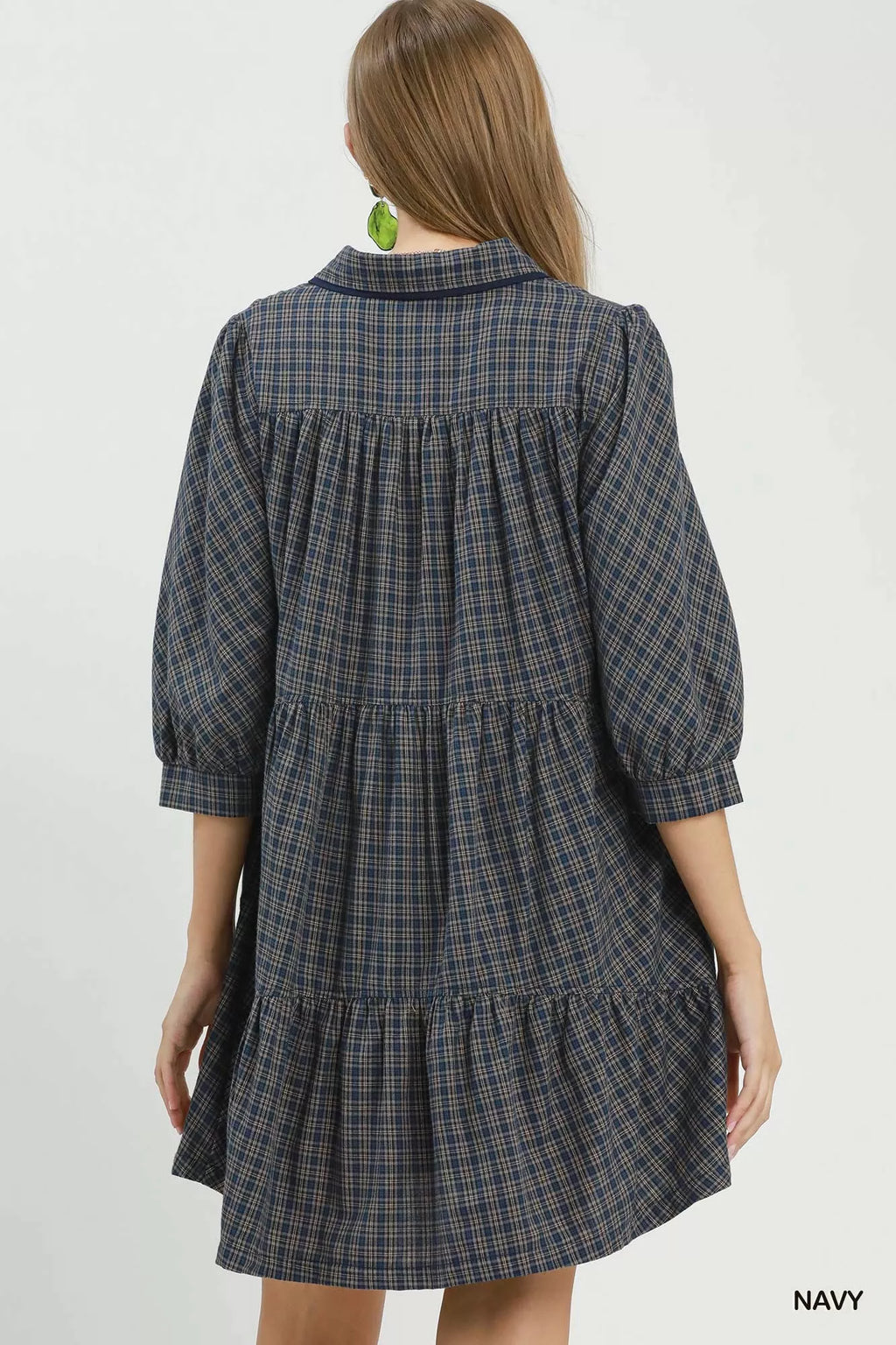 Umgee Plaid Button Down Oversized Shirt Dress