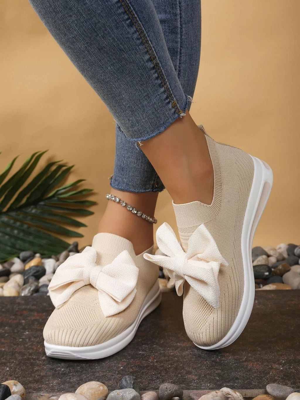 Bow-Tie Knit Slip-On Sneakers