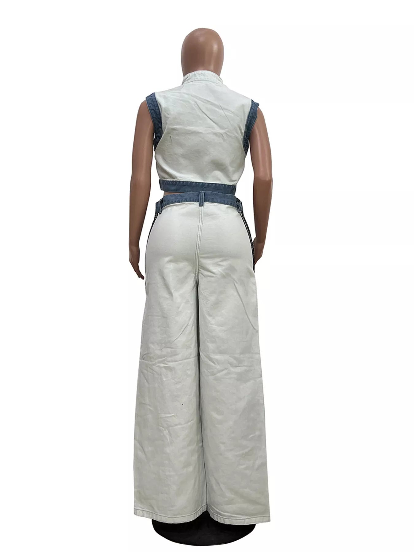 Zip Front Crop Top and Striped Pants Set