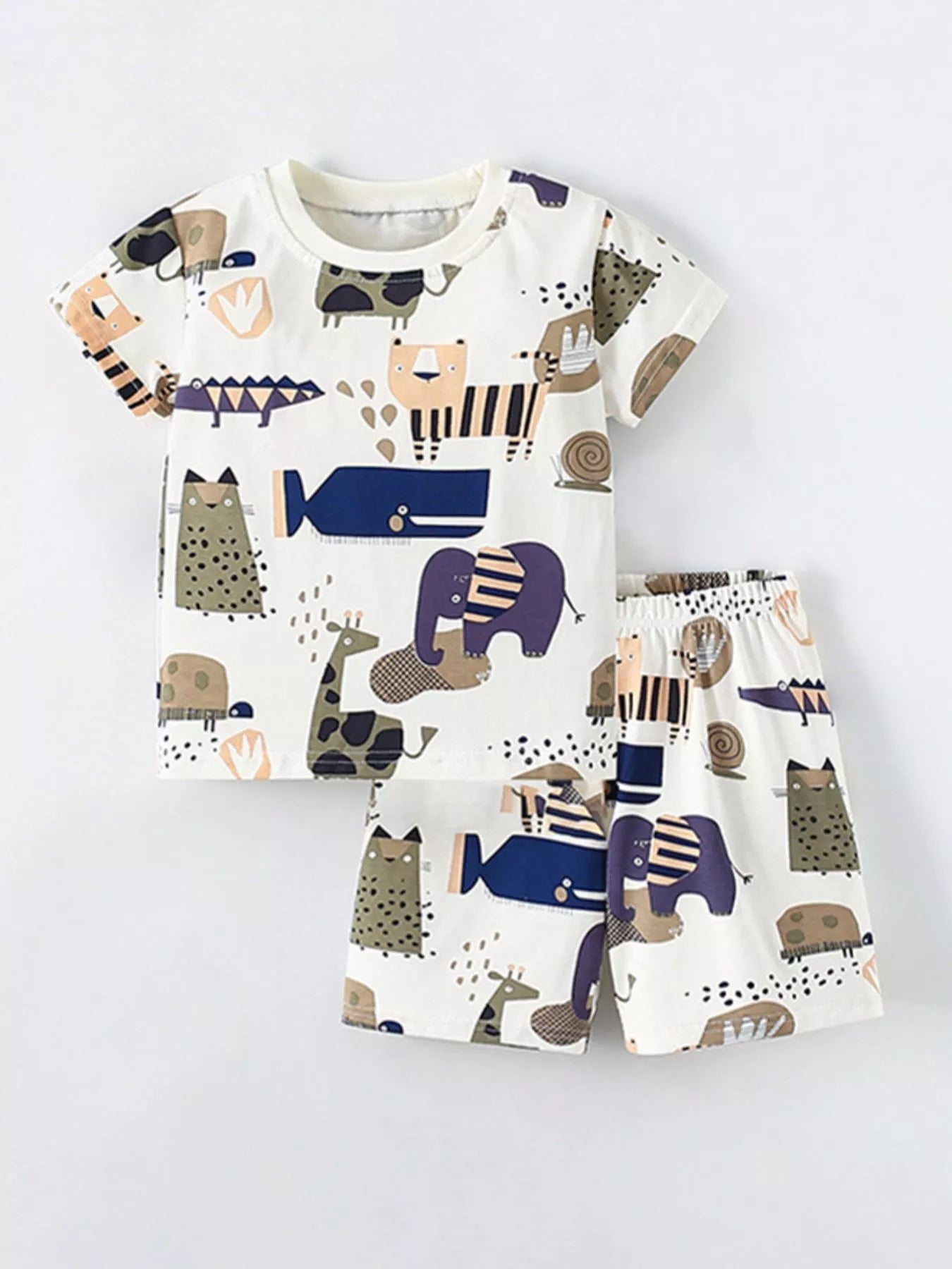 Children's Animal Print Short Sleeve Tee and Shorts Set