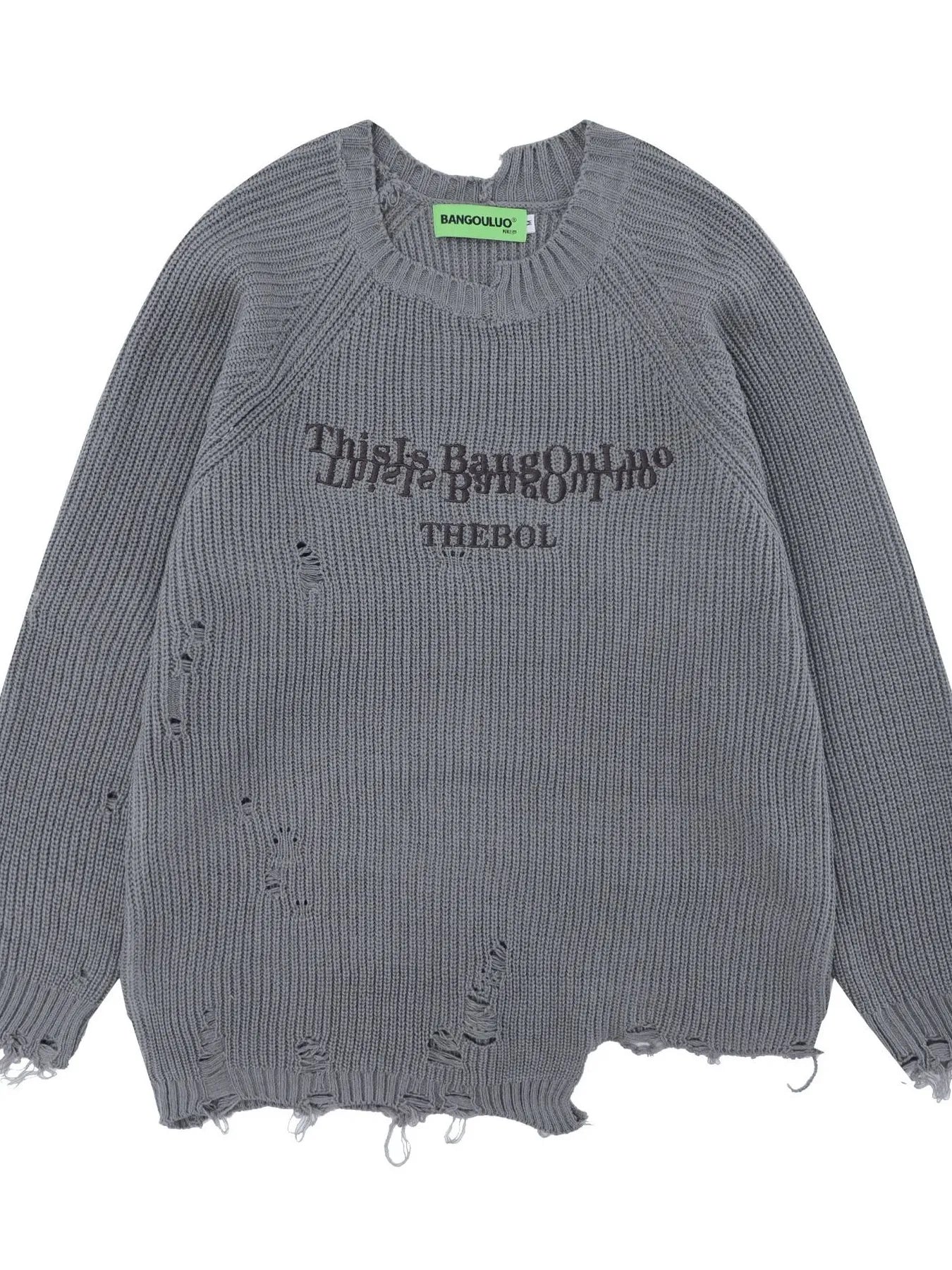 Men's Distressed Letter Ribbed Knit Sweater