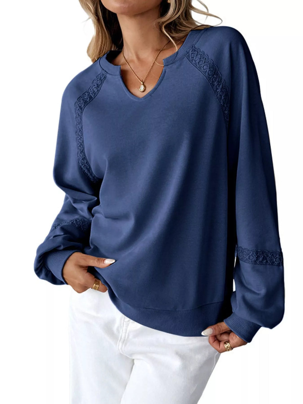 Notched Raglan Sleeve Sweatshirt