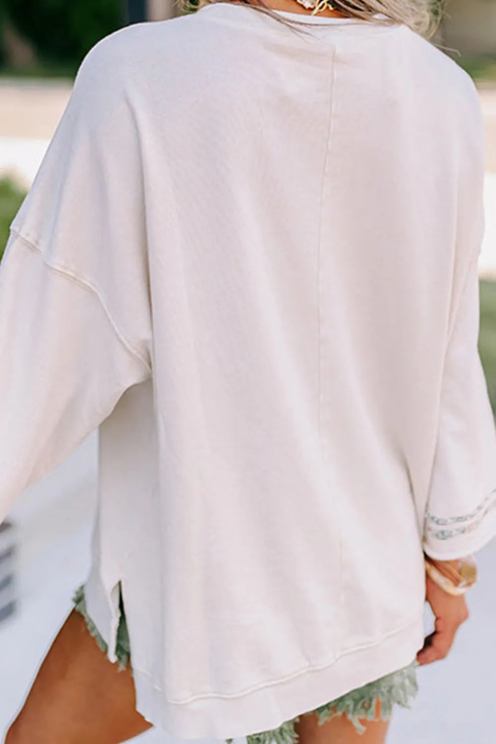 Peace Patch Round Neck Long Sleeve Top