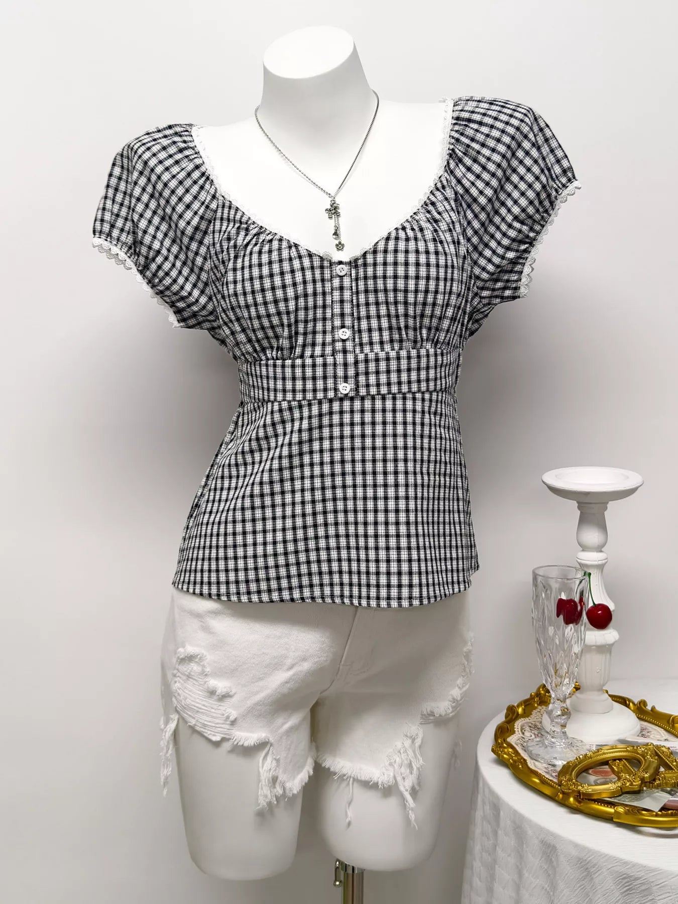 Plaid Short Sleeve Blouse