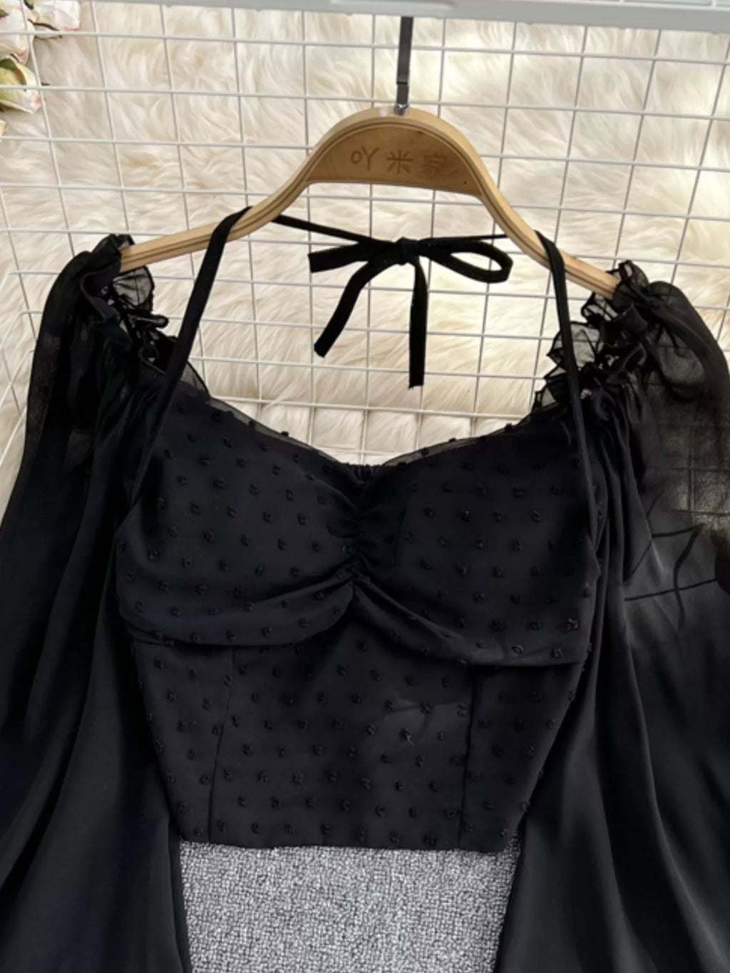 Swiss Dot Flounce Sleeve Blouse