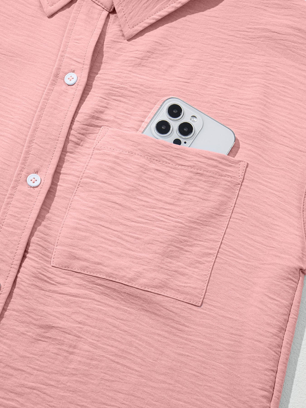 Solid Color Cuffed Short Sleeve Shirt